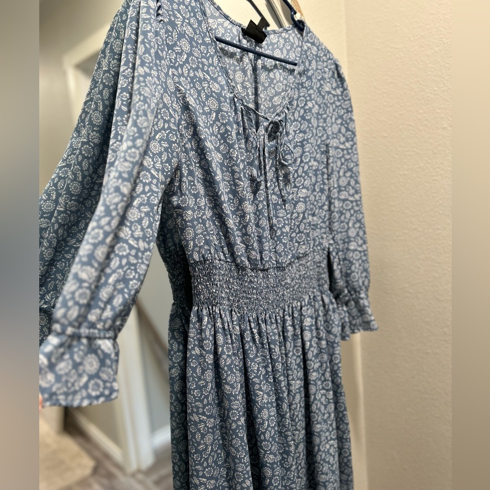 Blue and white midi dress